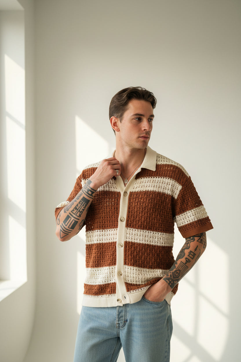 CAMICIA MALDIVE WHITE E BROWN